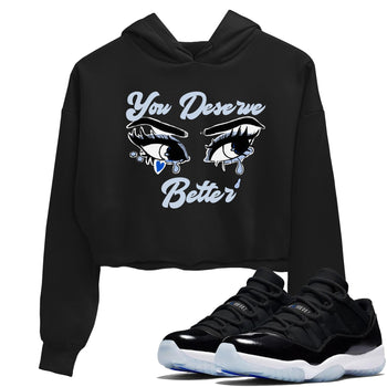 11s Low Space shirt to match jordans You Deserve Better sneaker tees Air Jordan 11 Black/Varsity Royal SNRT Sneaker Release Tees Black 1 crop length shirt
