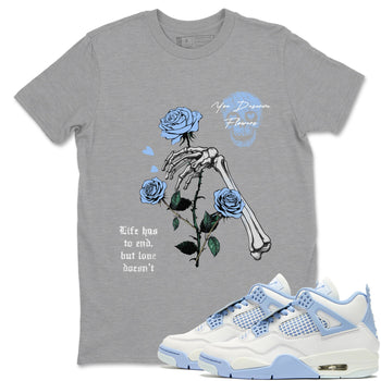 4s Forget Me Not shirts to match jordans You Deserve Flowers sneaker match tees Air Jordan 4 Retro Forget Me Not match shoes to clothes SNRT Sneaker Tees unisex cotton Heather Grey 1 shirts