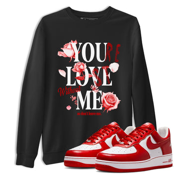 You Love Me sneaker match t-shirt styled to complete your fit with the Air Force 1 University Red sneakers, shown in Black 1.