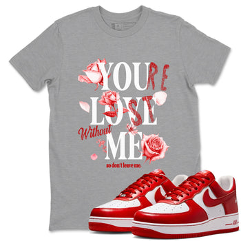 You Love Me sneaker match t-shirt styled to complete your fit with the Air Force 1 University Red sneakers, shown in Heather Grey 1.