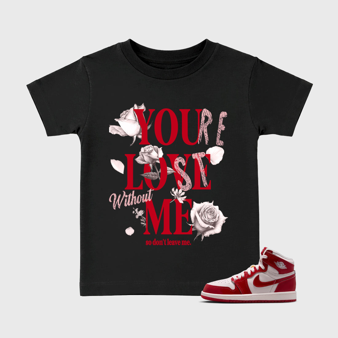 You Love Me Baby & Kids Graphic T-Shirt featuring original artwork designed to match the Air Jordan 1 Nails and Grails. Black 1 Kids Graphic Tee.