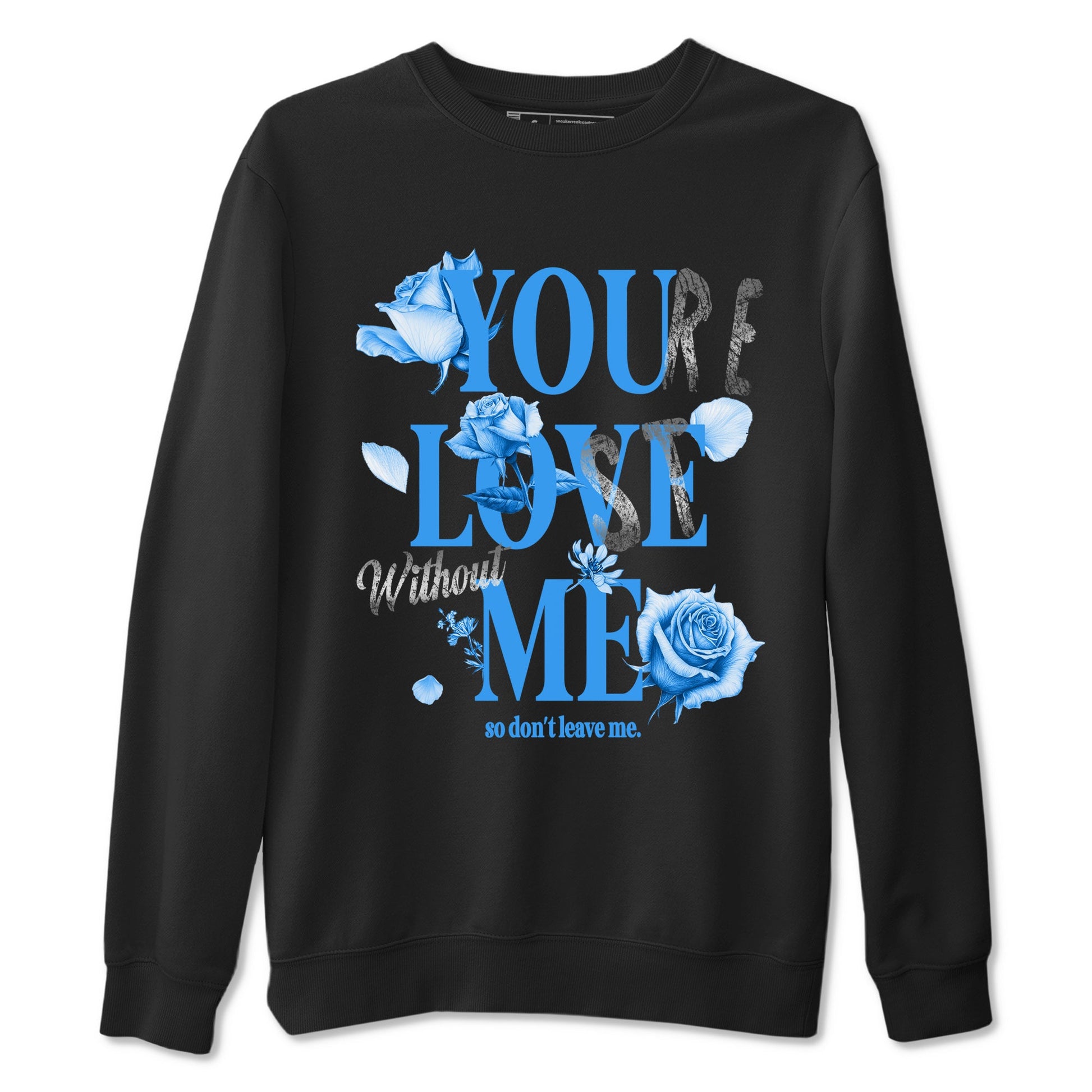 You Love Me sneaker match t-shirt styled to complete your fit with the Air Jordan 12 White and University Blue sneakers, shown in Black 2.