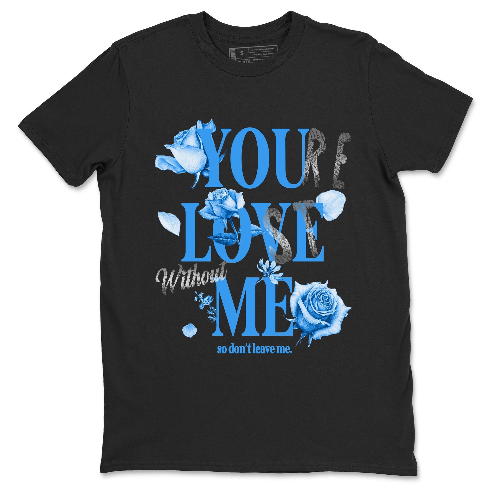 You Love Me sneaker match t-shirt styled to complete your fit with the Air Jordan 12 White and University Blue sneakers, shown in Black 2.