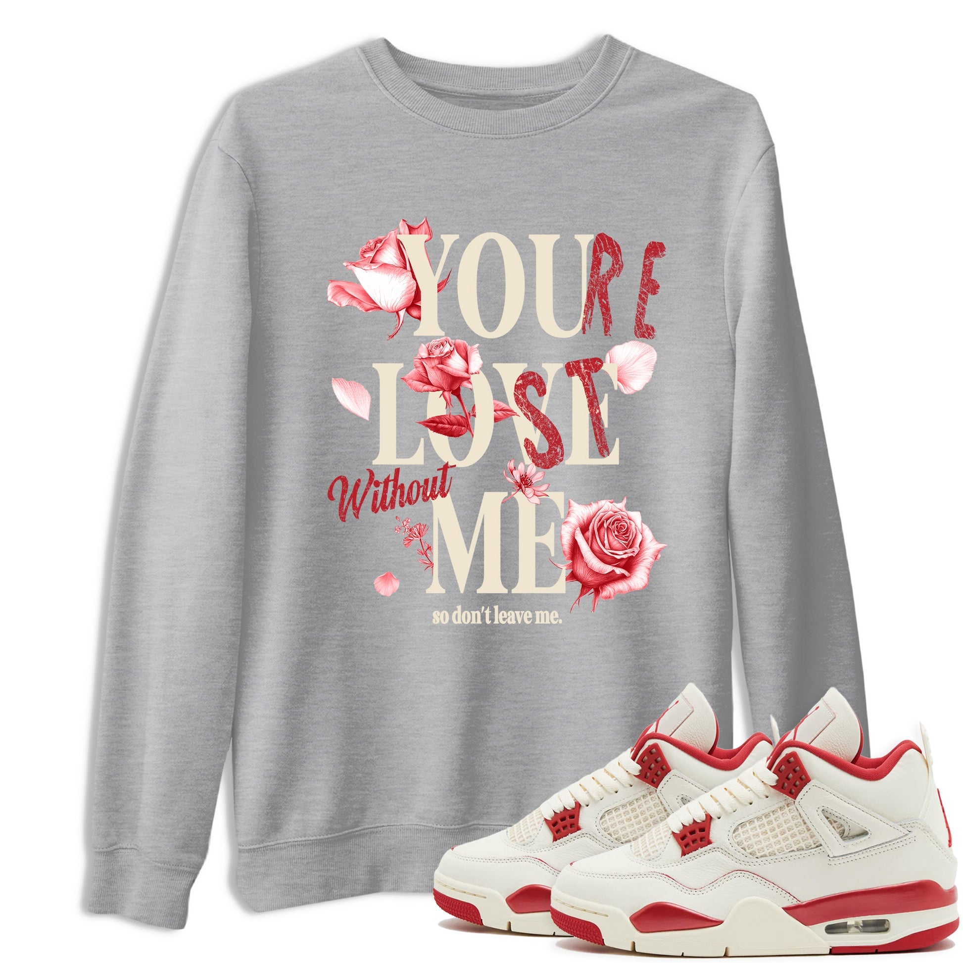 Sneaker match tees – Sneaker Tees To Match Air Jordan 4 Valentines Day Shoes – You Love Me Tee Heather Grey 1