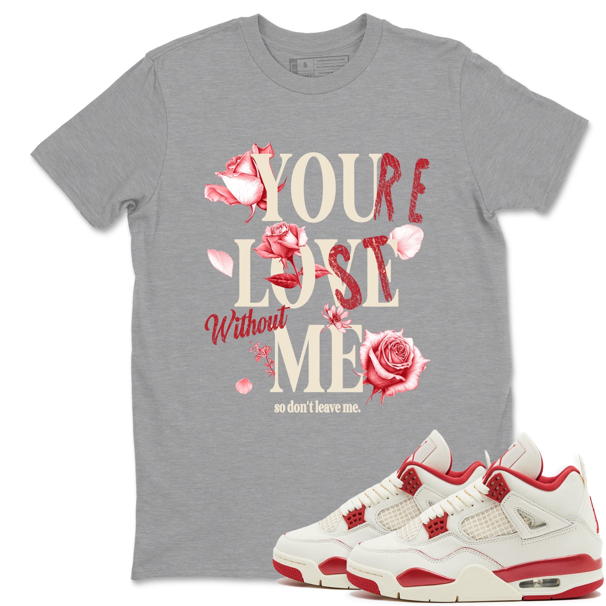 Sneaker match tees – Sneaker Tees To Match Air Jordan 4 Valentines Day Shoes – You Love Me Tee Heather Grey 1