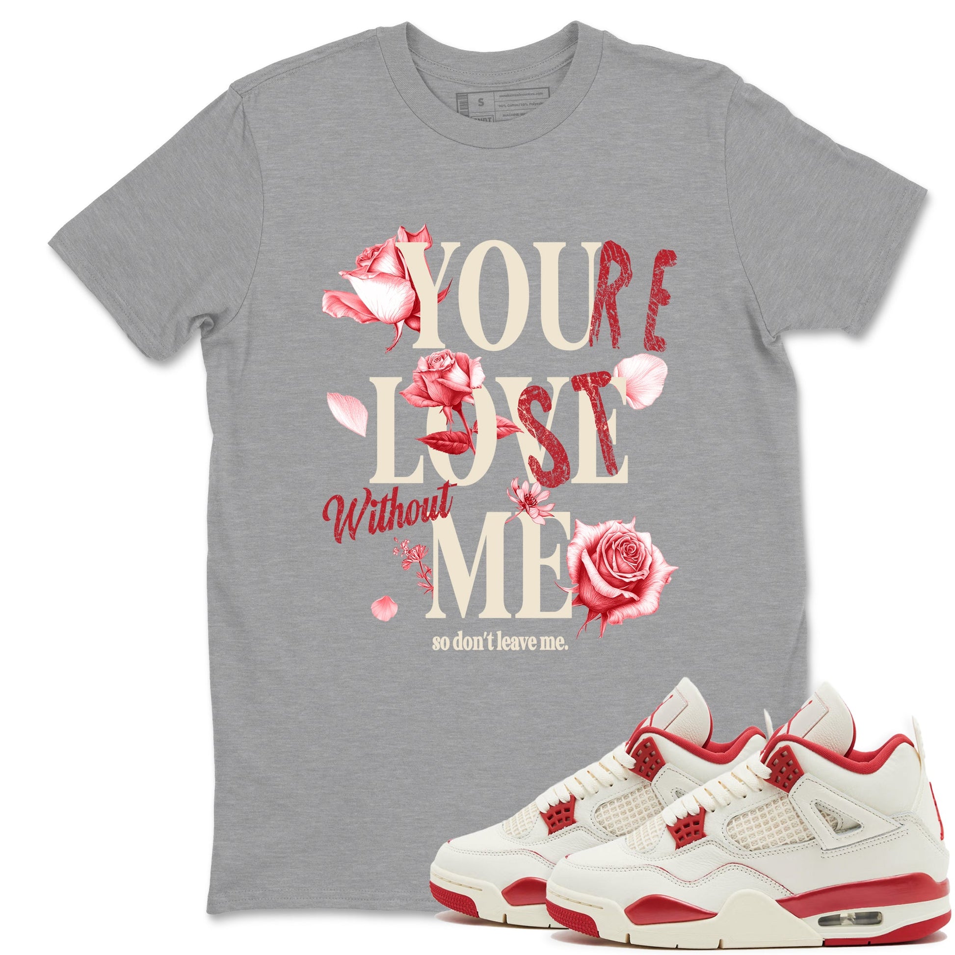 Sneaker match tees – Sneaker Tees To Match Air Jordan 4 Valentines Day Shoes – You Love Me Tee Heather Grey 1