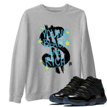Sneaker Threads – Sneaker Tees To Match Air Jordan 11 Gamma – Young Black And Rich Graphic Tee Heather Grey 1. Perfect for Jordan releases 2025 colorways.