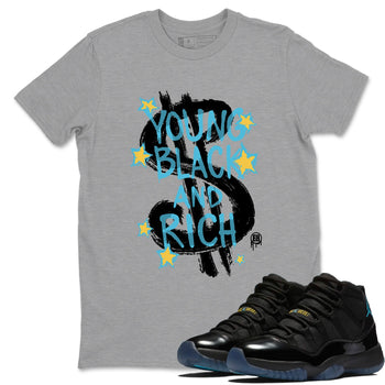 Sneaker Threads – Sneaker Tees To Match Air Jordan 11 Gamma – Young Black And Rich Graphic Tee Heather Grey 1. Perfect for Jordan releases 2025 colorways.