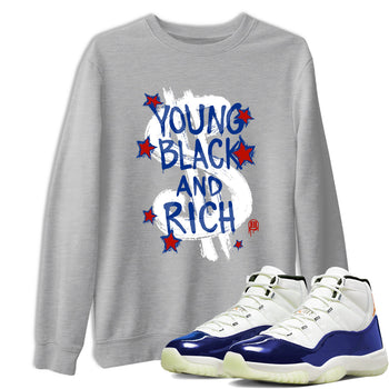 Sneaker Threads – Sneaker Tees To Match Air Jordan 11 Rare Air – Young Black And Rich Graphic Tee Heather Grey 1. Perfect for Jordan releases 2025 colorways.