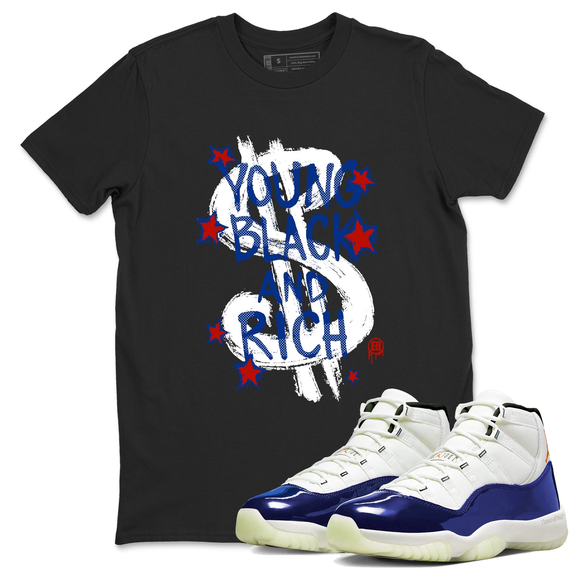 Sneaker Threads – Sneaker Tees To Match Air Jordan 11 Rare Air – Young Black And Rich Graphic Tee Black 1. Perfect for Jordan releases 2025 colorways.