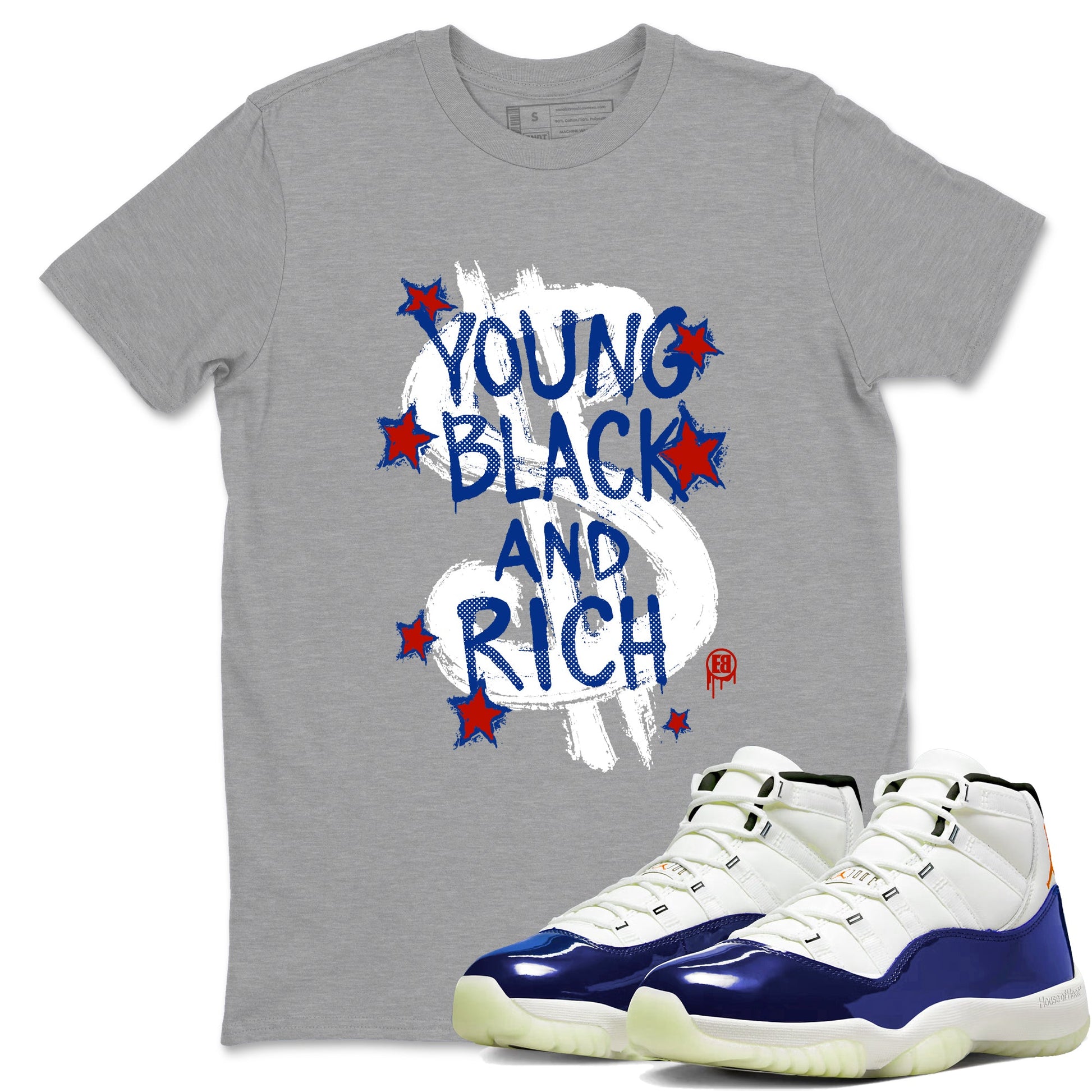 Sneaker Threads – Sneaker Tees To Match Air Jordan 11 Rare Air – Young Black And Rich Graphic Tee Heather Grey 1. Perfect for Jordan releases 2025 colorways.