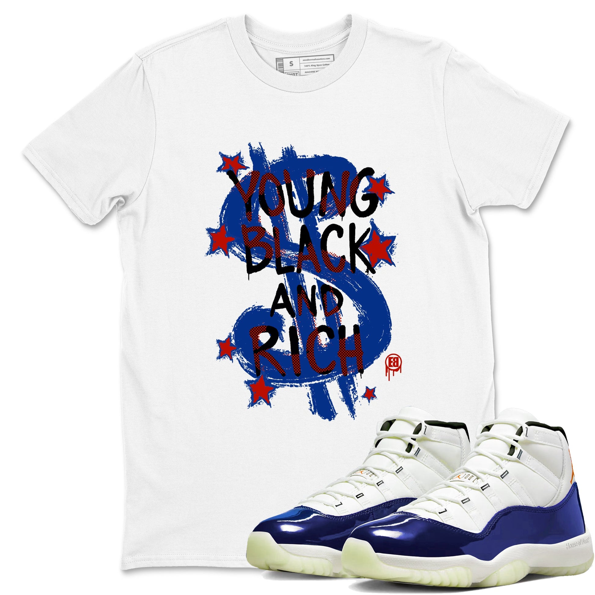 Sneaker Threads – Sneaker Tees To Match Air Jordan 11 Rare Air – Young Black And Rich Graphic Tee White 1. Perfect for Jordan releases 2025 colorways.