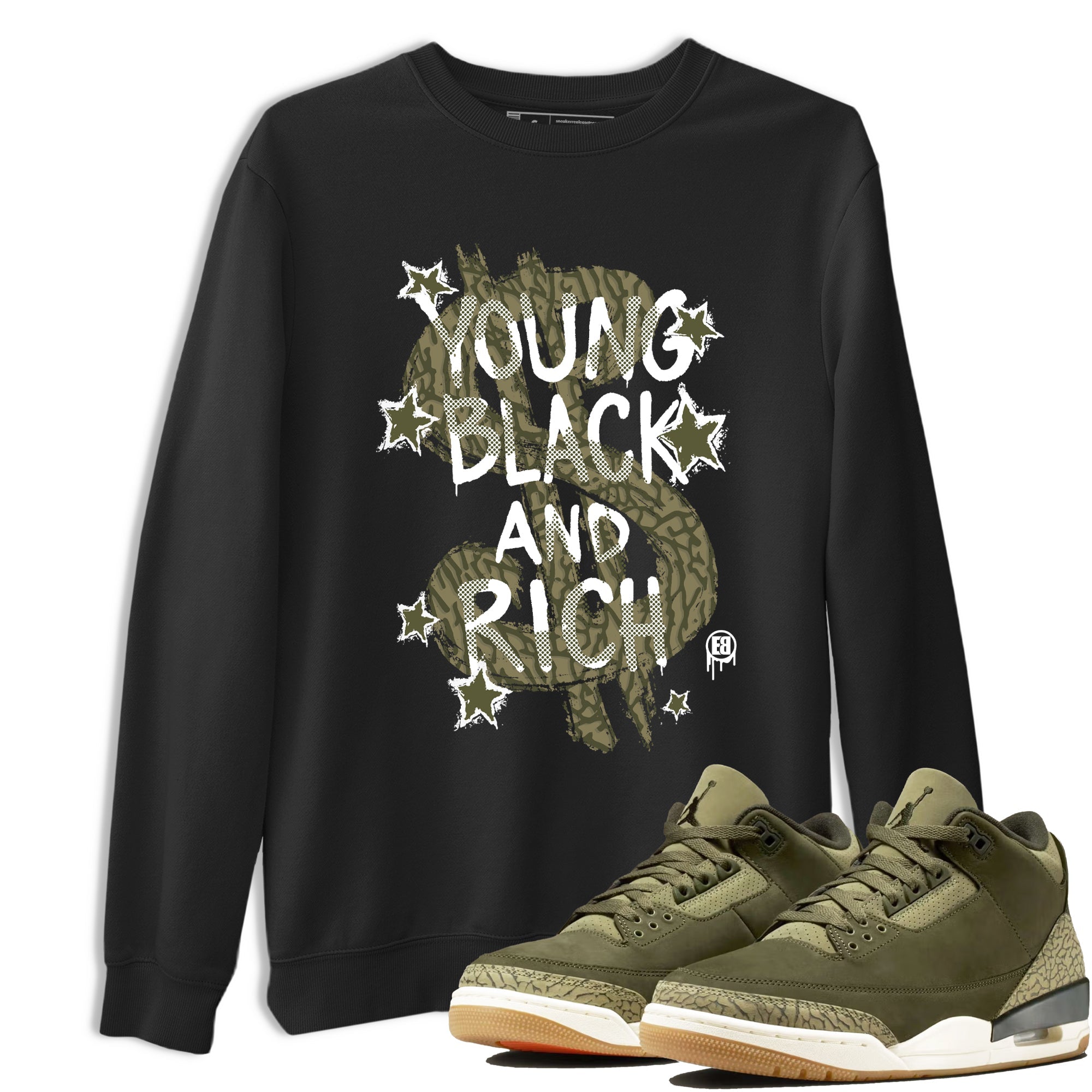 Sneaker Threads – Sneaker Tees To Match Air Jordan 3 Medium Olive – Young Black And Rich Graphic Tee Black 1. Perfect for Jordan releases 2025 colorways.