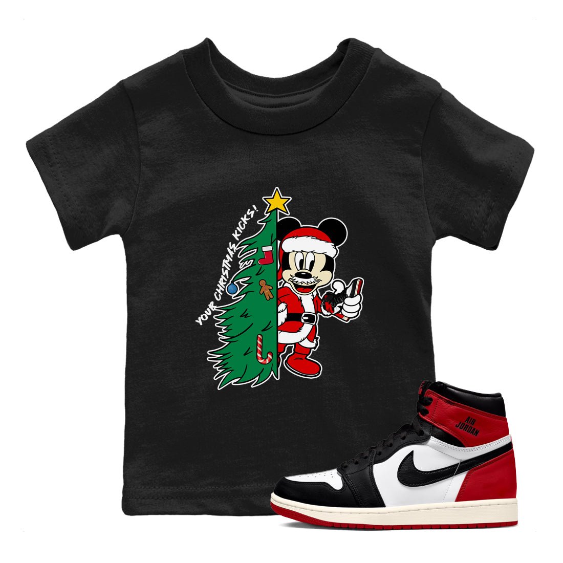 1s Black Toe Reimagined shirts to match jordansChristmas gift Your Christmas Kicks sneaker match tees Air Jordan 1 High OG Black Toe Reimagined match shoes to clothes SNRT Sneaker Tees Youth Baby Black 1 tee