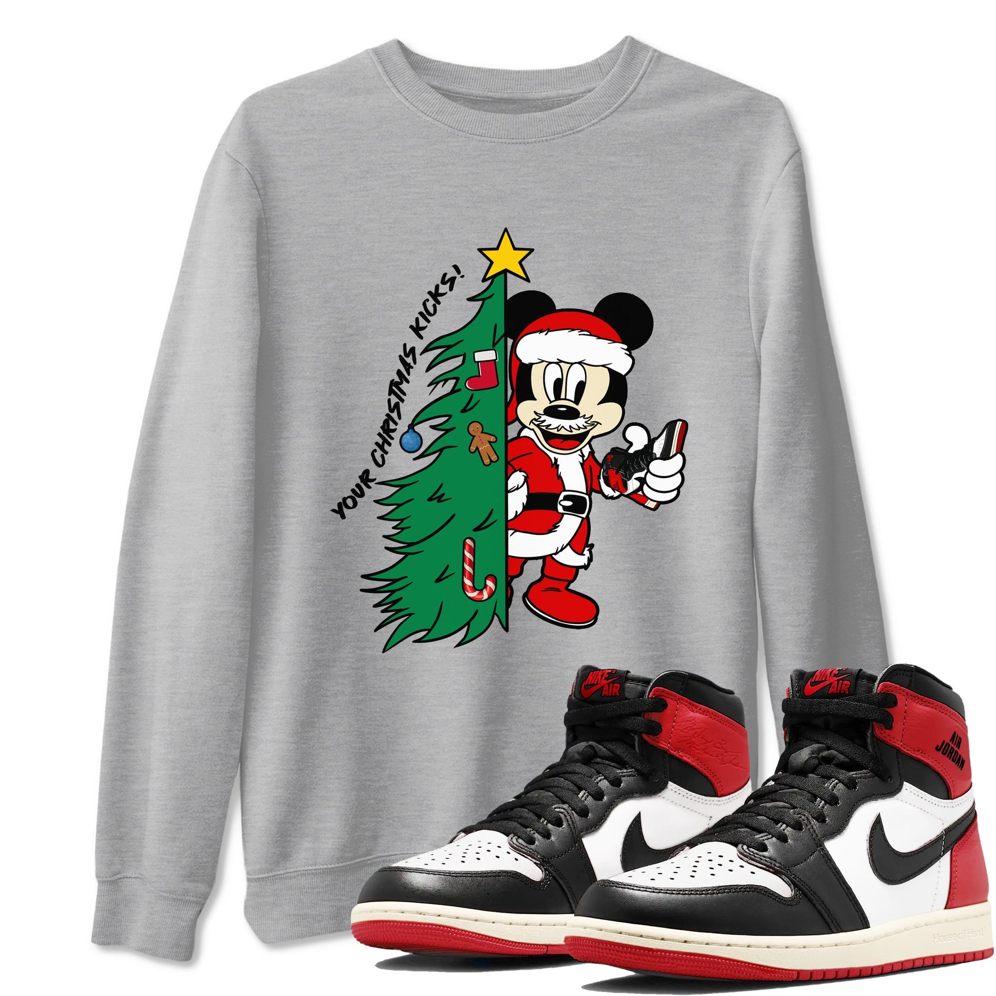 1s Black Toe Reimagined shirts to match jordansChristmas gift Your Christmas Kicks sneaker match tees Air Jordan 1 High OG Black Toe Reimagined match shoes to clothes SNRT Sneaker Tees unisex cotton Heather Grey 1 shirts