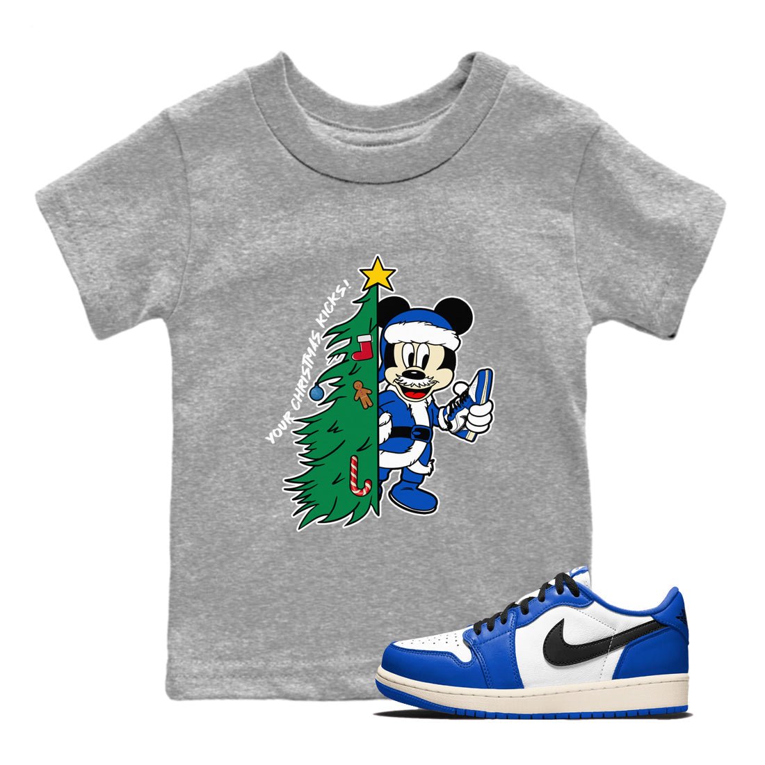 1s Game Royal shirts to match jordansChristmas gift Your Christmas Kicks sneaker match tees Air Jordan 1 Low OG Game Royal match shoes to clothes SNRT Sneaker Tees Youth Baby Heather Grey 1 tee