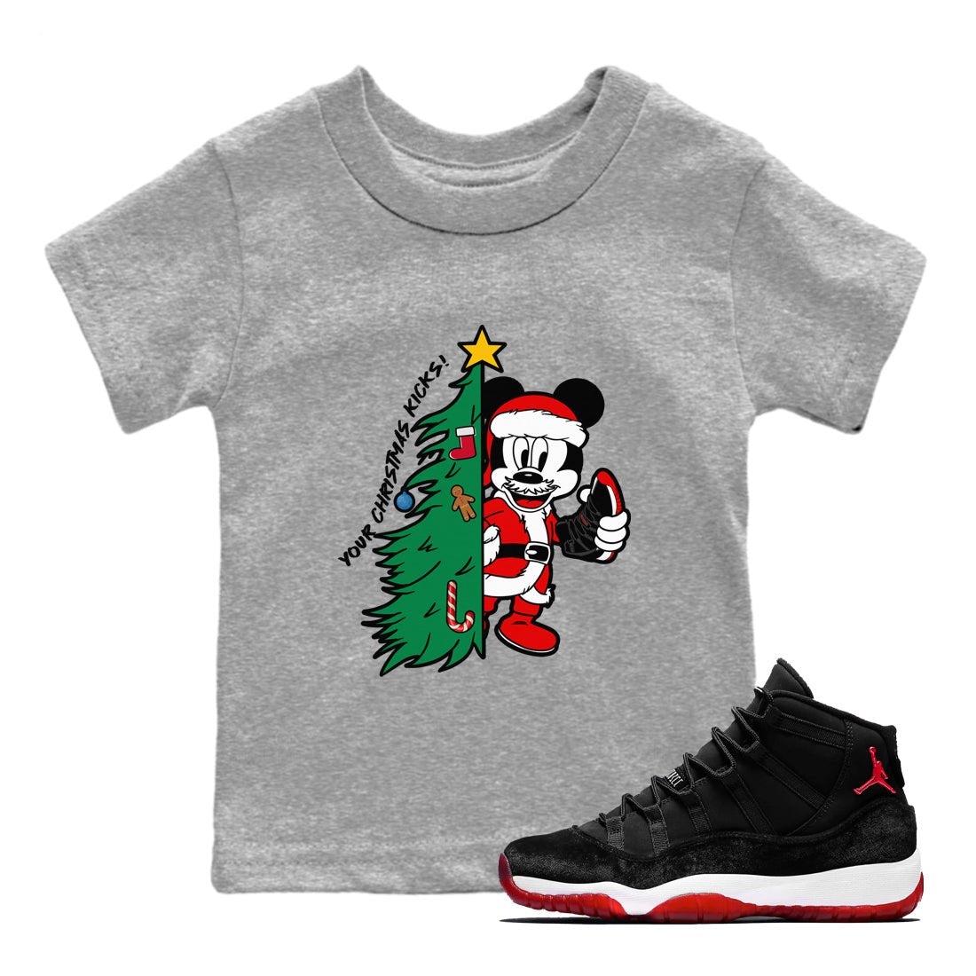 11s Bred Velvet shirts to match jordans Christmas Gift Your Christmas Kicks sneaker match tees Air Jordan 11 Retro Bred Velvet match shoes to clothes SNRT Sneaker Tees Youth Baby Heather Grey 1 tee