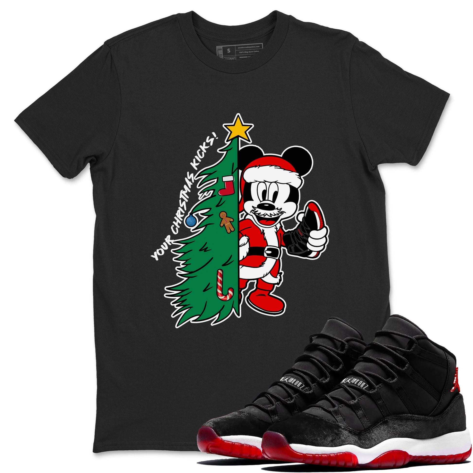 11s Bred Velvet shirts to match jordans Christmas Gift Your Christmas Kicks sneaker match tees Air Jordan 11 Retro Bred Velvet match shoes to clothes SNRT Sneaker Tees unisex cotton Black 1 shirts