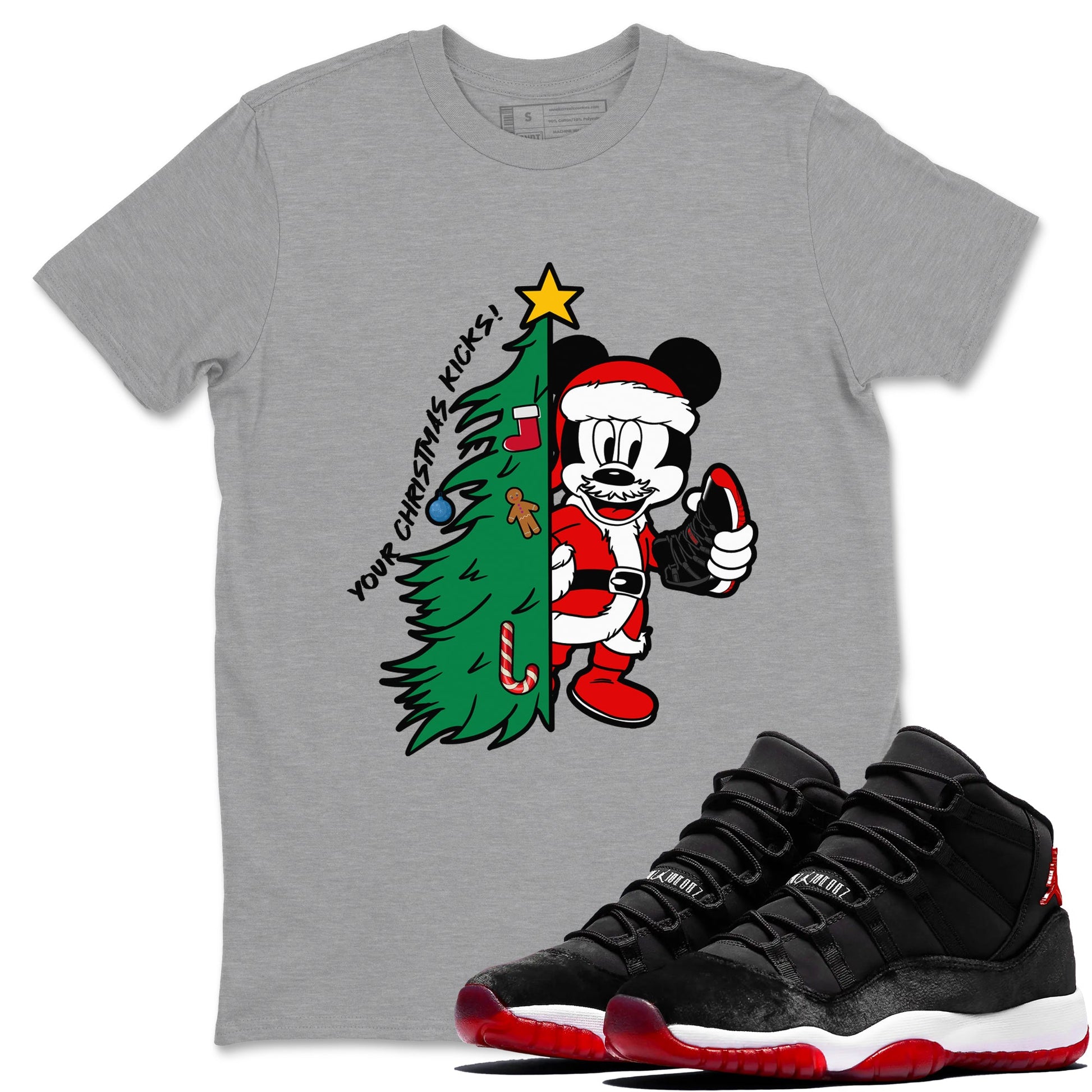11s Bred Velvet shirts to match jordans Christmas Gift Your Christmas Kicks sneaker match tees Air Jordan 11 Retro Bred Velvet match shoes to clothes SNRT Sneaker Tees unisex cotton Heather Grey 1 shirts