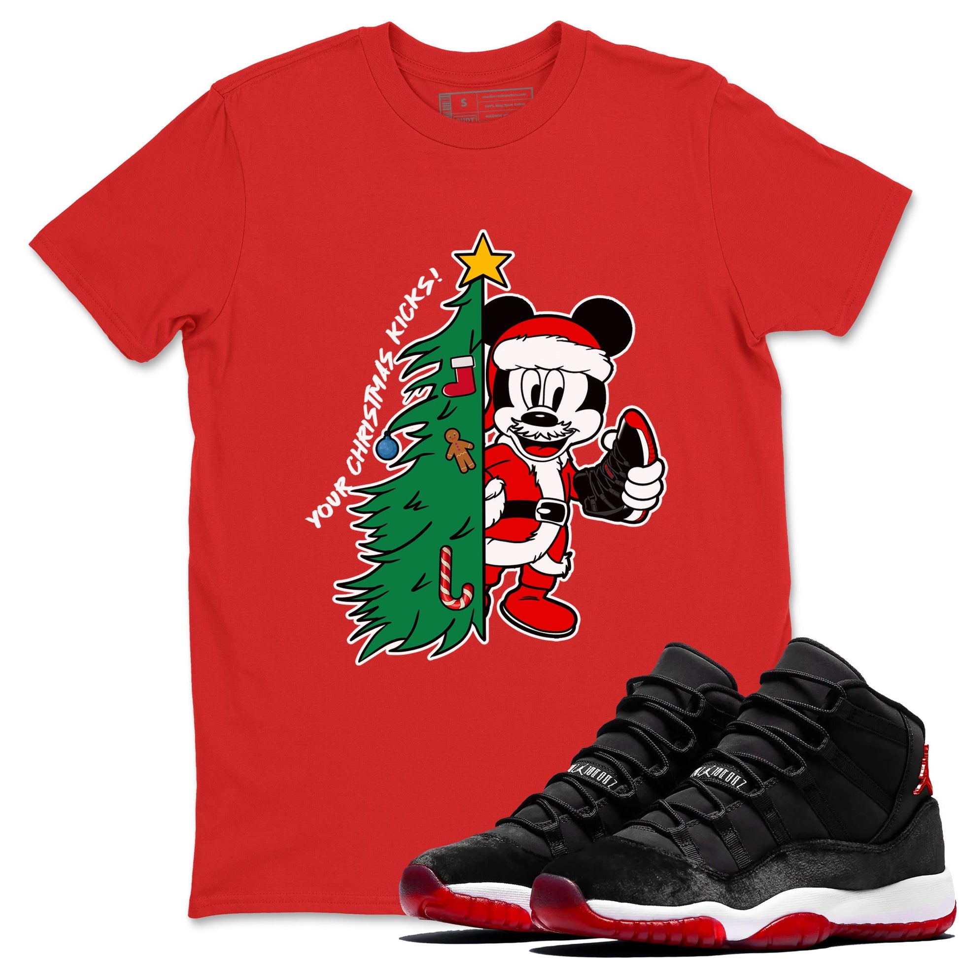11s Bred Velvet shirts to match jordans Christmas Gift Your Christmas Kicks sneaker match tees Air Jordan 11 Retro Bred Velvet match shoes to clothes SNRT Sneaker Tees unisex cotton Red 1 shirts