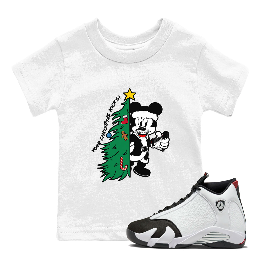 14s Black Toe shirts to match jordansChristmas gift Your Christmas Kicks sneaker match tees Air Jordan 14 Black Toe match shoes to clothes SNRT Sneaker Tees Youth Baby White 1 tee