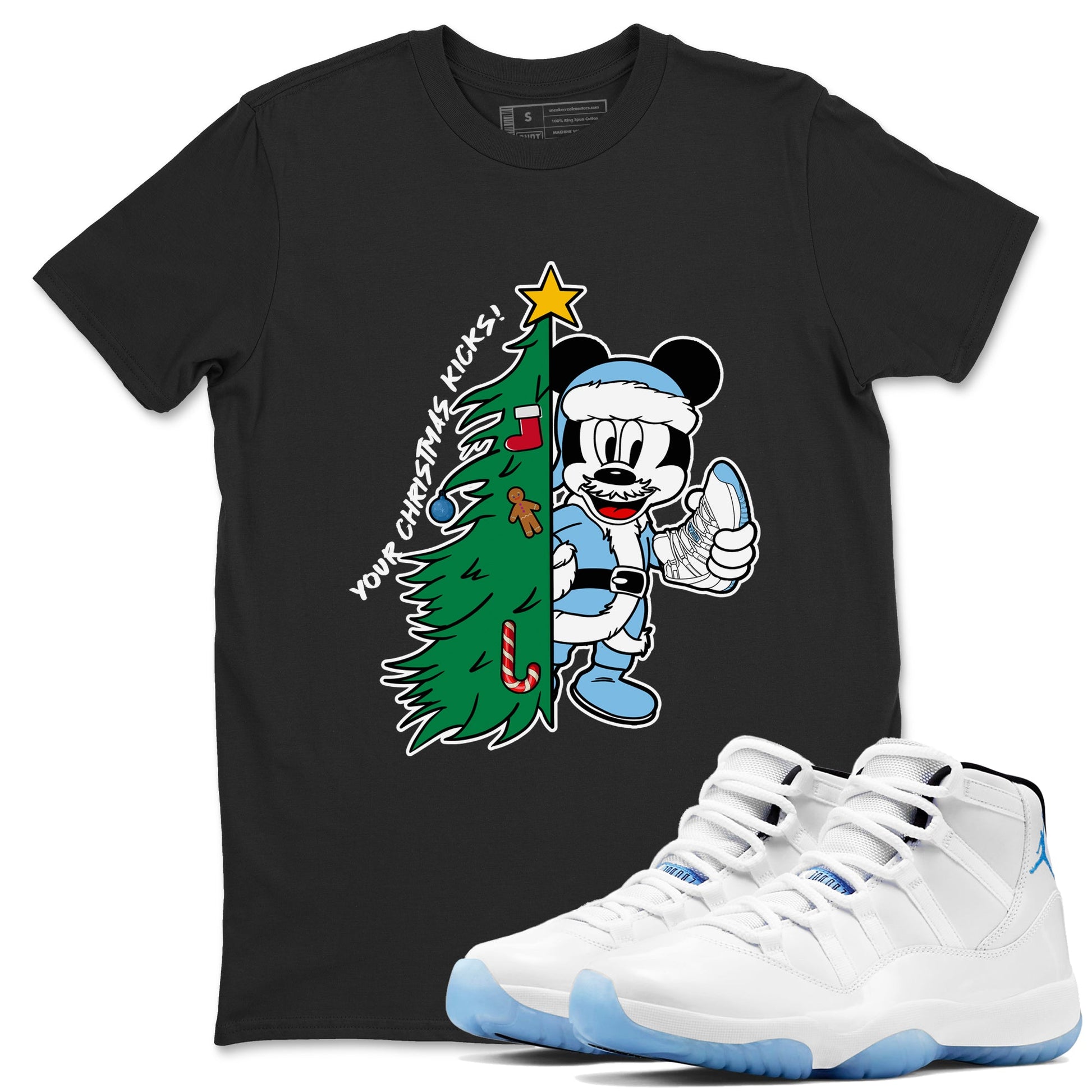 11s Legend Blue (Columbia) shirts to match jordans Your Chrsitmas Kicks sneaker match tees Air Jordan 11 Retro Legend Blue match shoes to clothes SNRT Sneaker Tees unisex cotton Black 1 shirts