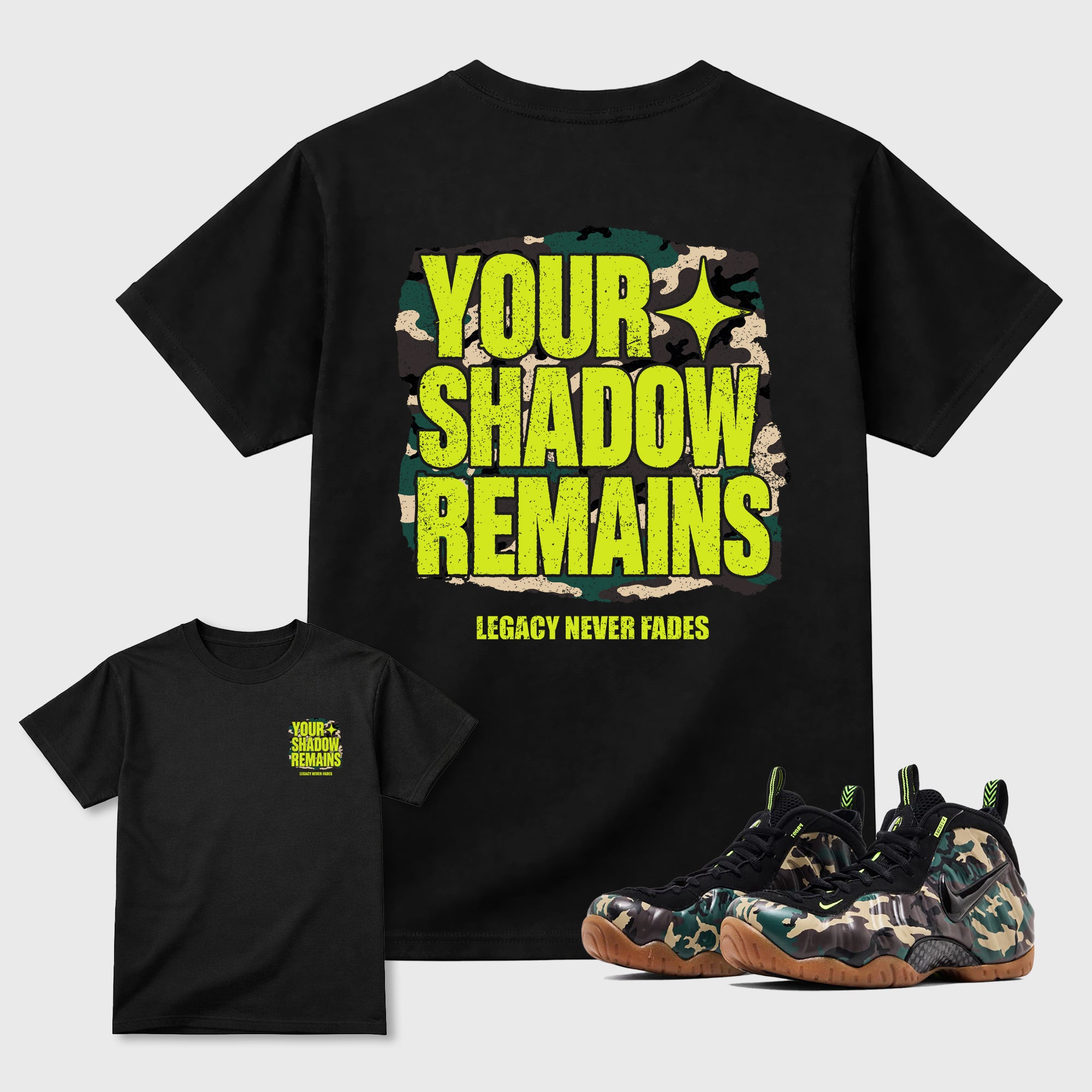 Your Shadow Remains Graphic T-Shirt featuring original streetwear artwork designed to match the . Black Graphic T-Shirt.