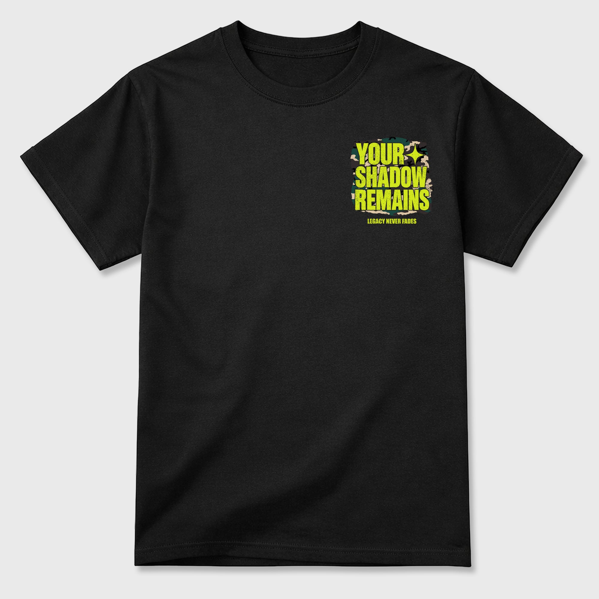 Your Shadow Remains Graphic T-Shirt featuring original streetwear artwork designed to match the . Black Graphic T-Shirt.