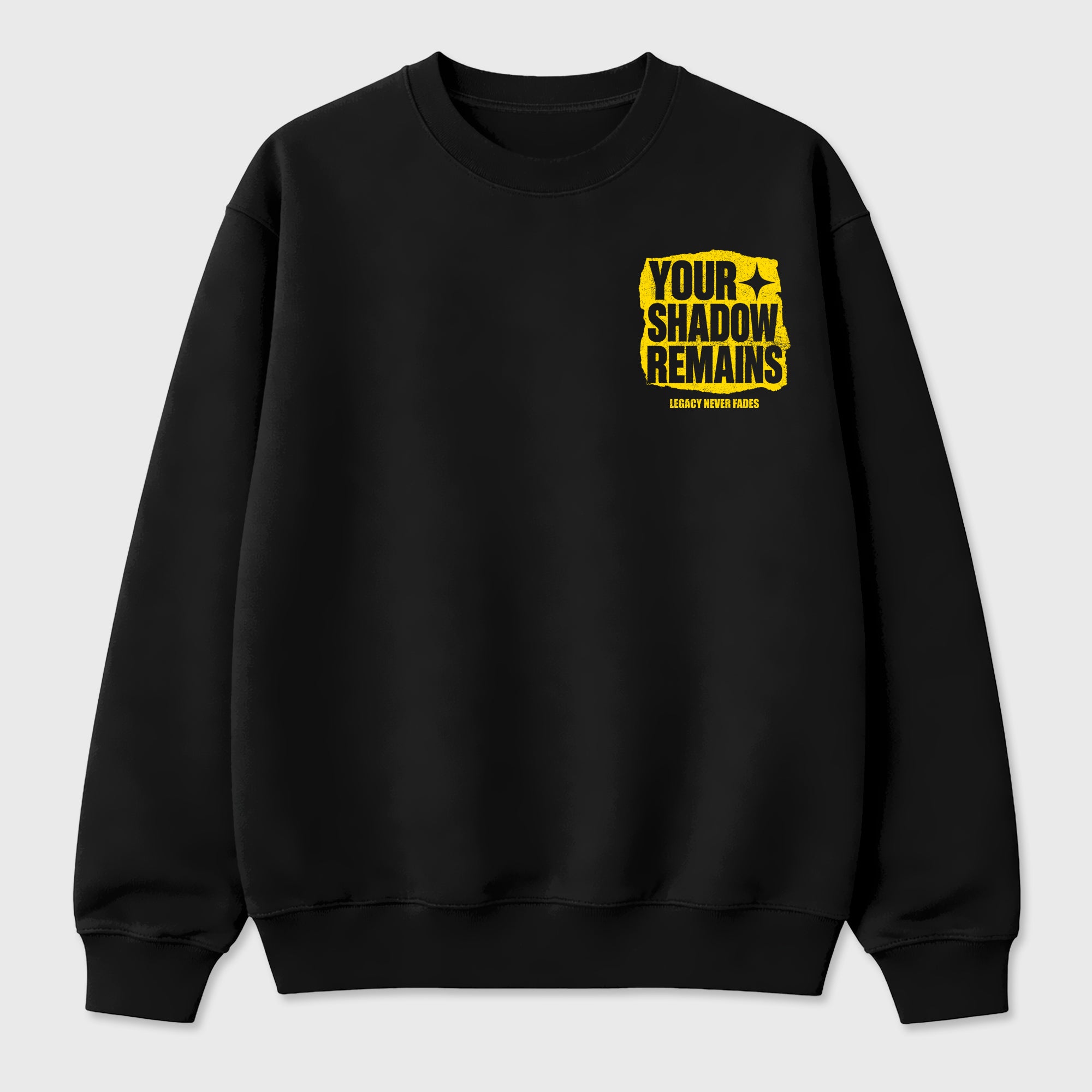 Your Shadow Remains Graphic T-Shirt featuring original streetwear artwork designed to complement the bold Tour Yellow and Dark Blue Grey accents of the Air Jordan 4 Tour Yellow. Black Graphic T-Shirt.