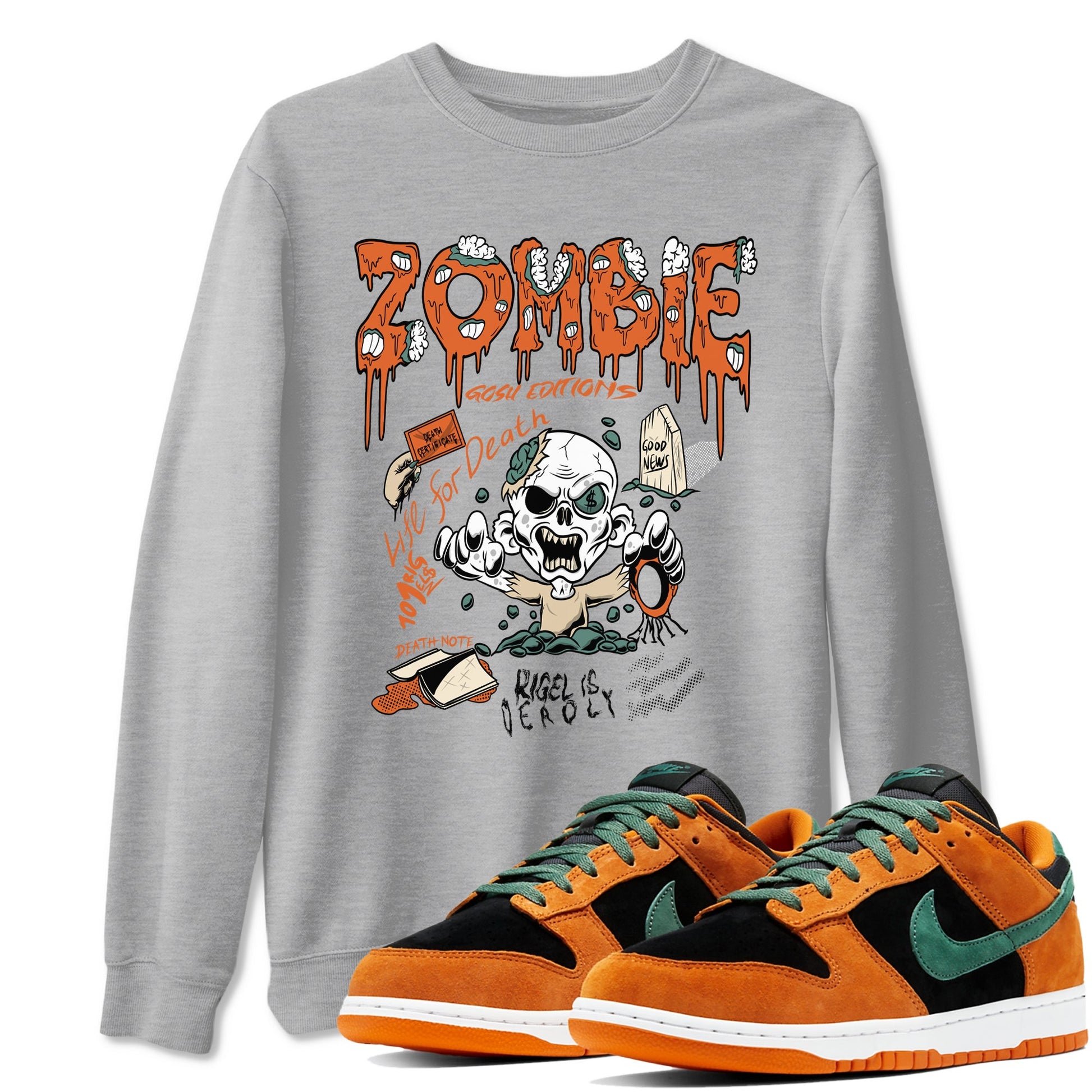 Dunk Low Ceramic shirts to match jordans Zombie Grave unique Halloween sneaker tee Dunk Ceramic match shoes to clothes SNRT Sneaker Tees unisex cotton Heather Grey 1 shirts