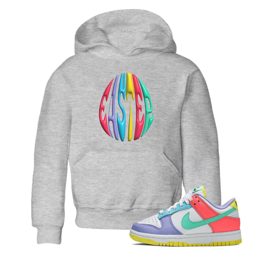 Dunk Easter Candy Sneaker Match Tees 3D Easter Typo Sneaker Tees Nike Easter Sneaker Release Tees Kids Shirts Heather Grey 1
