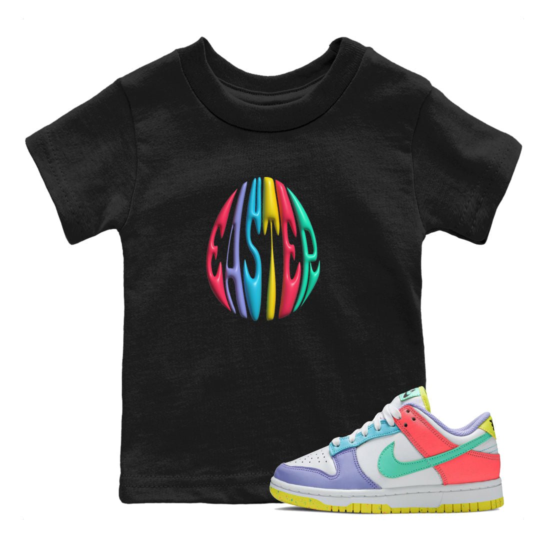 Dunk Easter Candy Sneaker Match Tees 3D Easter Typo Sneaker Tees Nike Easter Sneaker Release Tees Kids Shirts Black 1