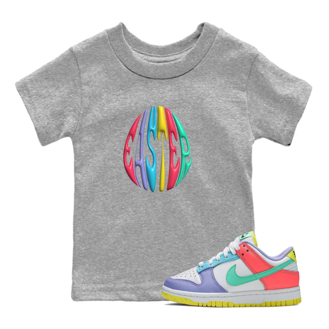 Dunk Easter Candy Sneaker Match Tees 3D Easter Typo Sneaker Tees Nike Easter Sneaker Release Tees Kids Shirts Heather Grey 1