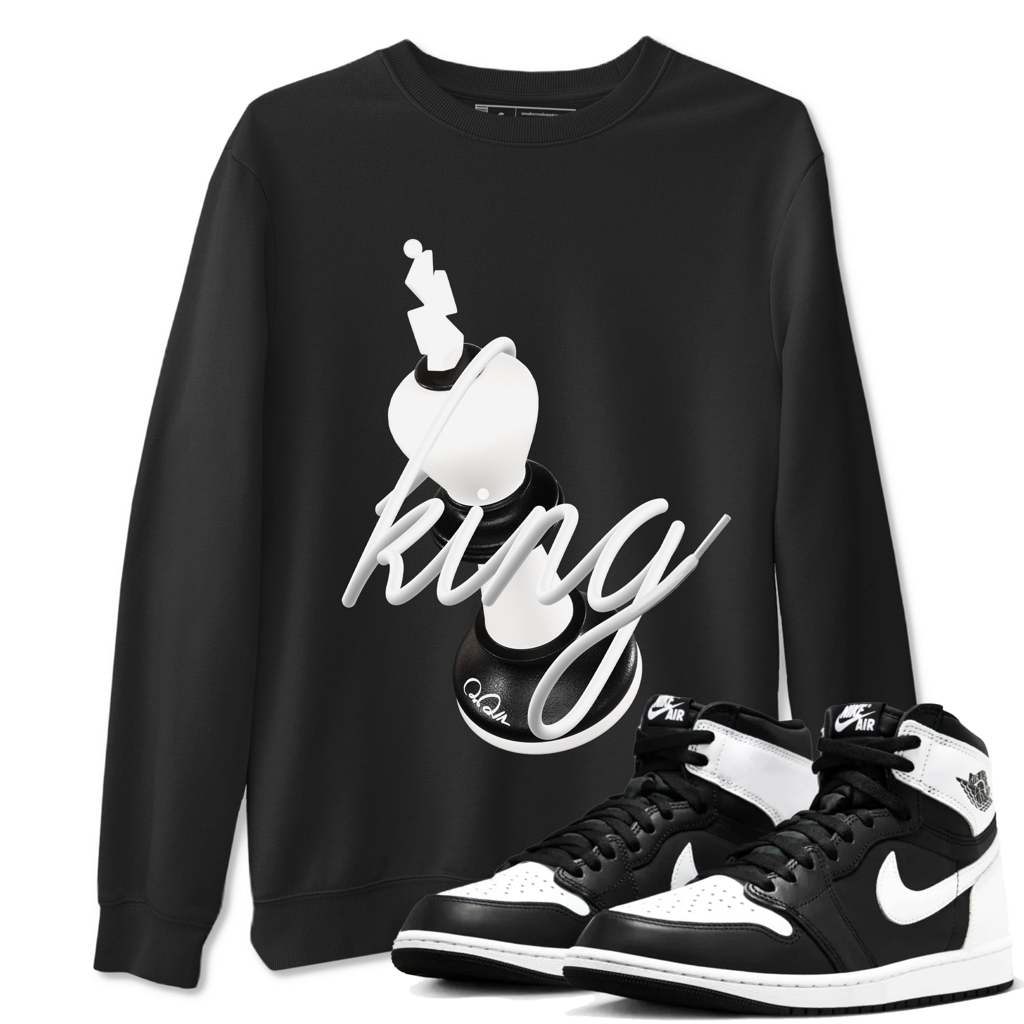 1s Black White shirt to match jordans 3D King sneaker tees Air Jordan 1 High OG Black White SNRT Sneaker Release Tees unisex cotton Black 1 crew neck shirt