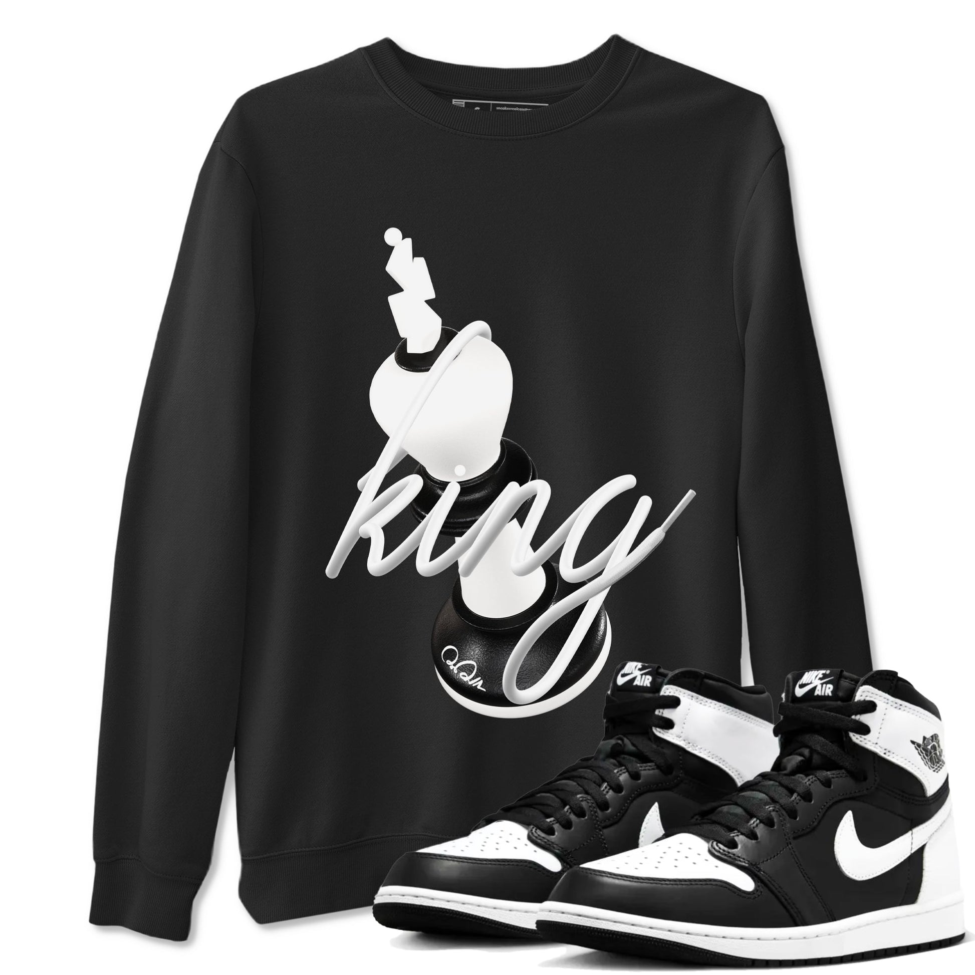 1s Black White shirt to match jordans 3D King sneaker tees Air Jordan 1 High OG Black White SNRT Sneaker Release Tees unisex cotton Black 1 crew neck shirt