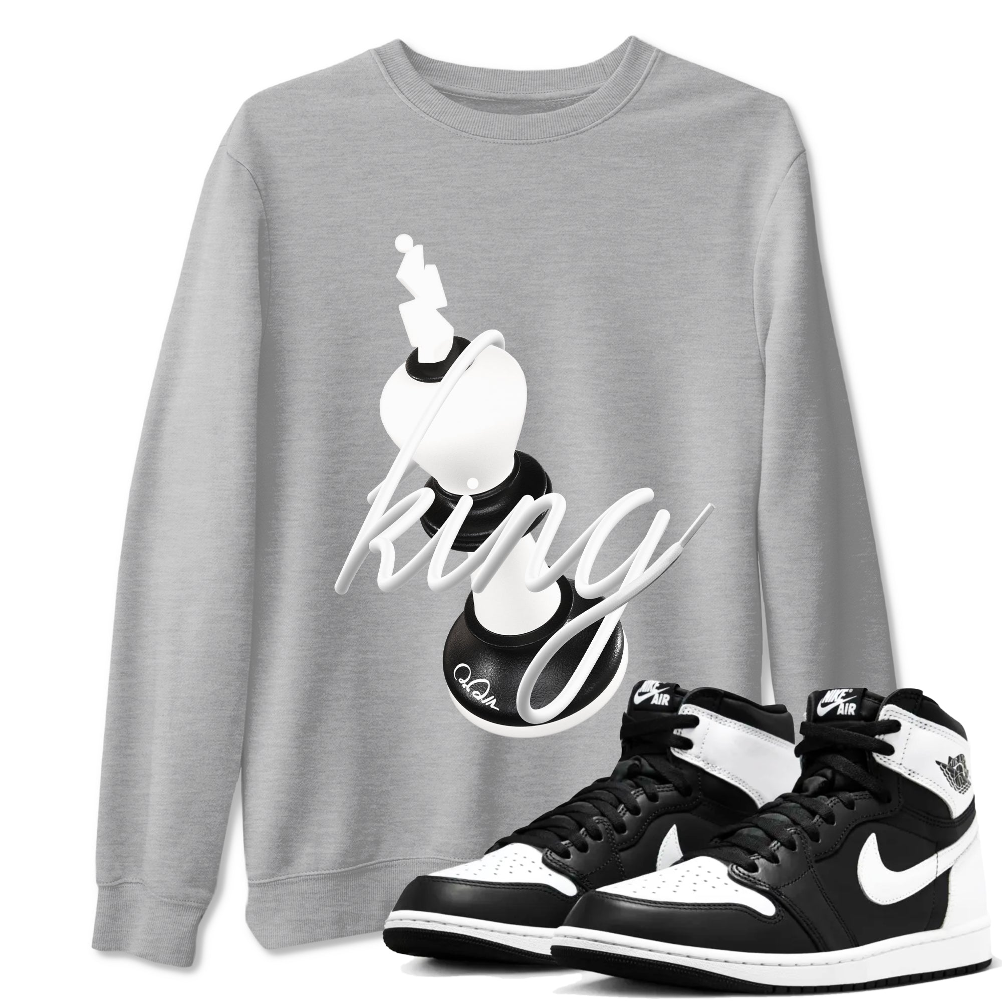 1s Black White shirt to match jordans 3D King sneaker tees Air Jordan 1 High OG Black White SNRT Sneaker Release Tees unisex cotton Heather Grey 1 crew neck shirt
