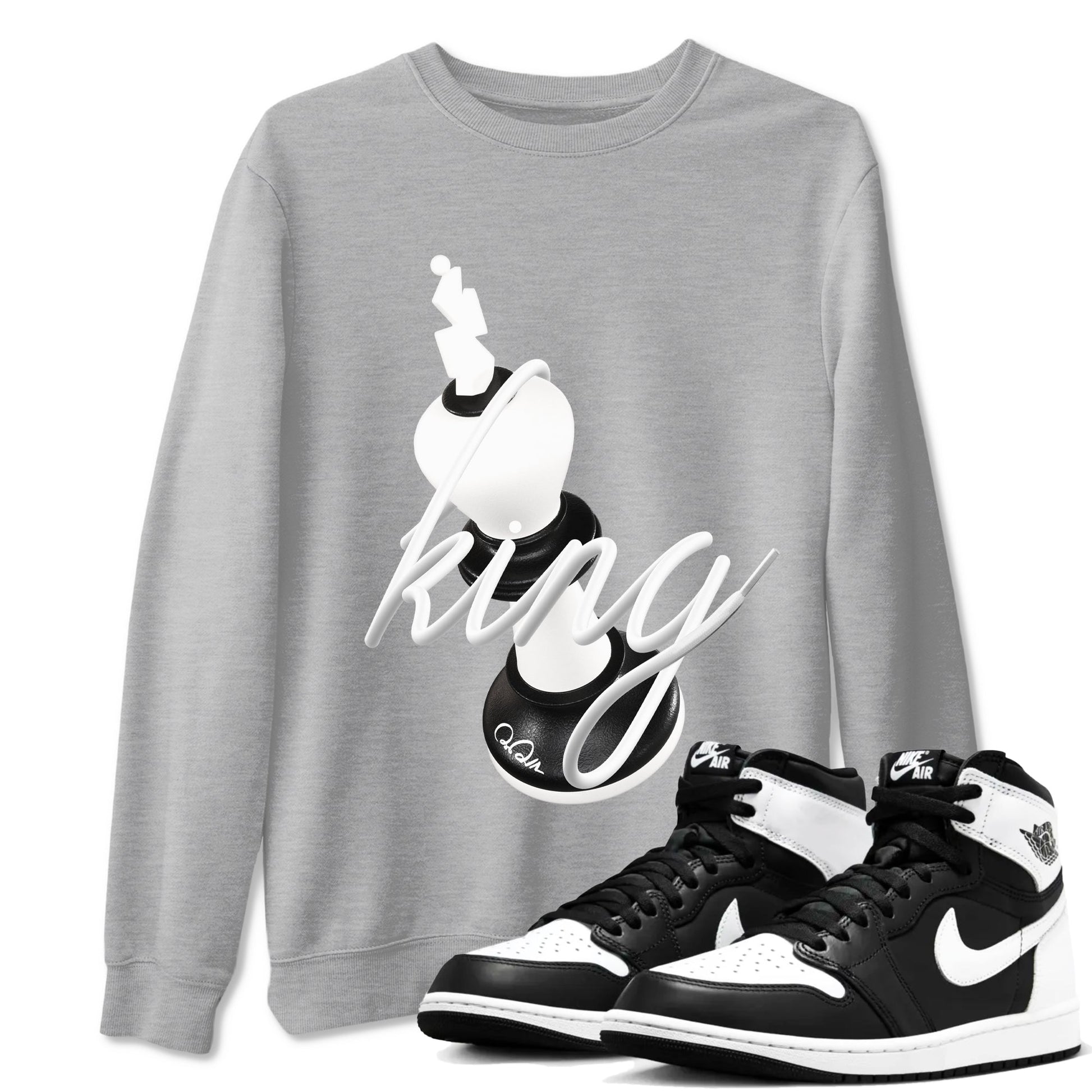 1s Black White shirt to match jordans 3D King sneaker tees Air Jordan 1 High OG Black White SNRT Sneaker Release Tees unisex cotton Heather Grey 1 crew neck shirt