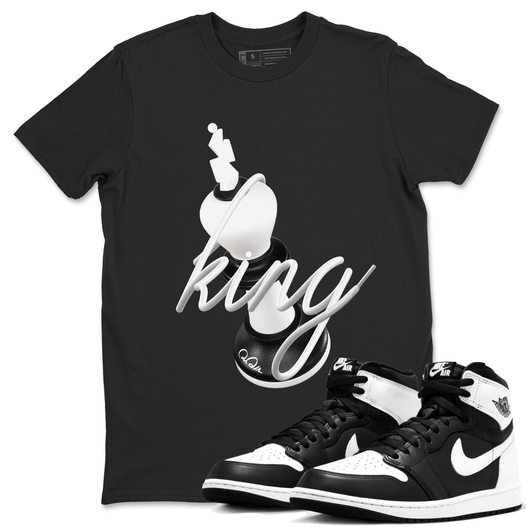 1s Black White shirt to match jordans 3D King sneaker tees Air Jordan 1 High OG Black White SNRT Sneaker Release Tees unisex cotton Black 1 crew neck shirt