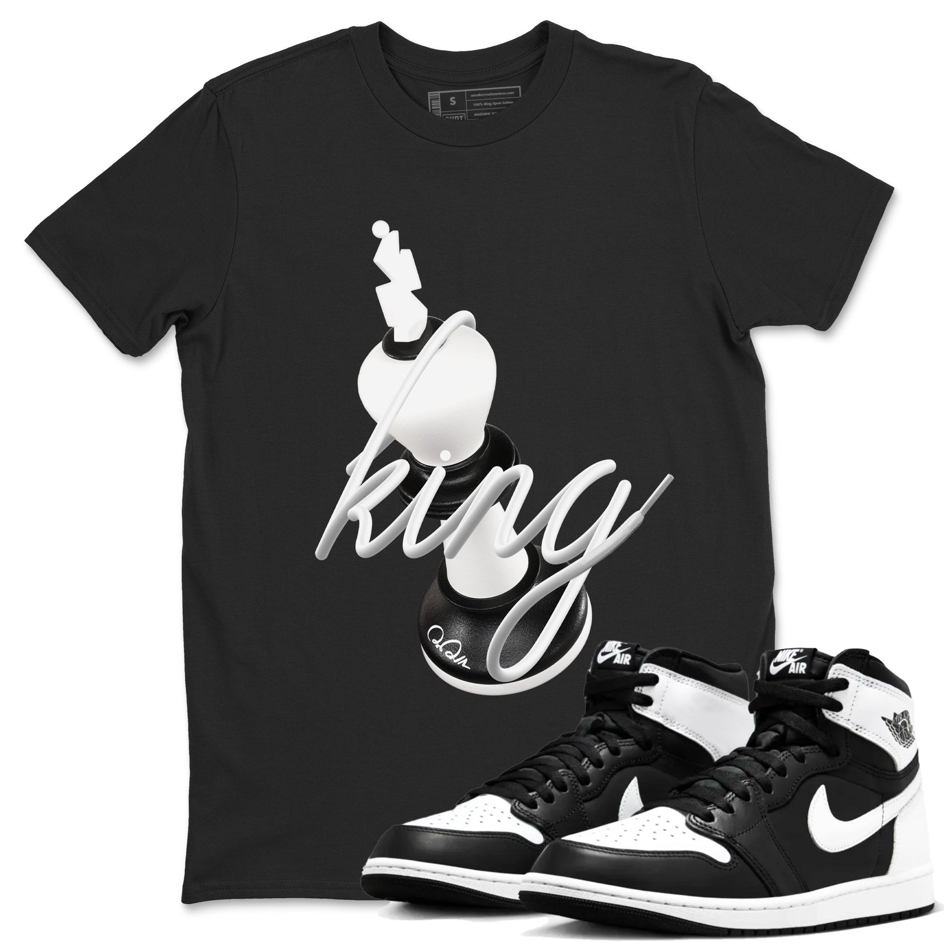1s Black White shirt to match jordans 3D King sneaker tees Air Jordan 1 High OG Black White SNRT Sneaker Release Tees unisex cotton Black 1 crew neck shirt