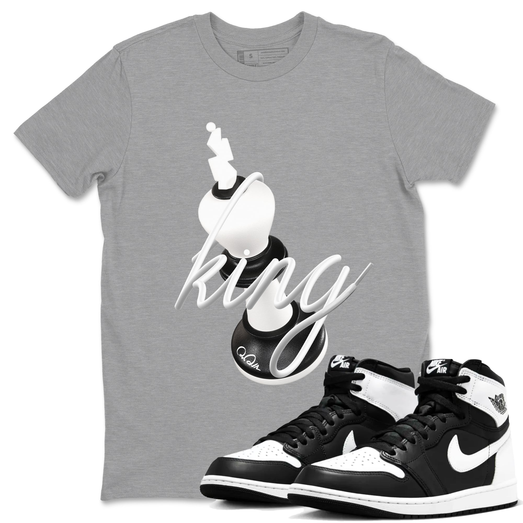 1s Black White shirt to match jordans 3D King sneaker tees Air Jordan 1 High OG Black White SNRT Sneaker Release Tees unisex cotton Heather Grey 1 crew neck shirt