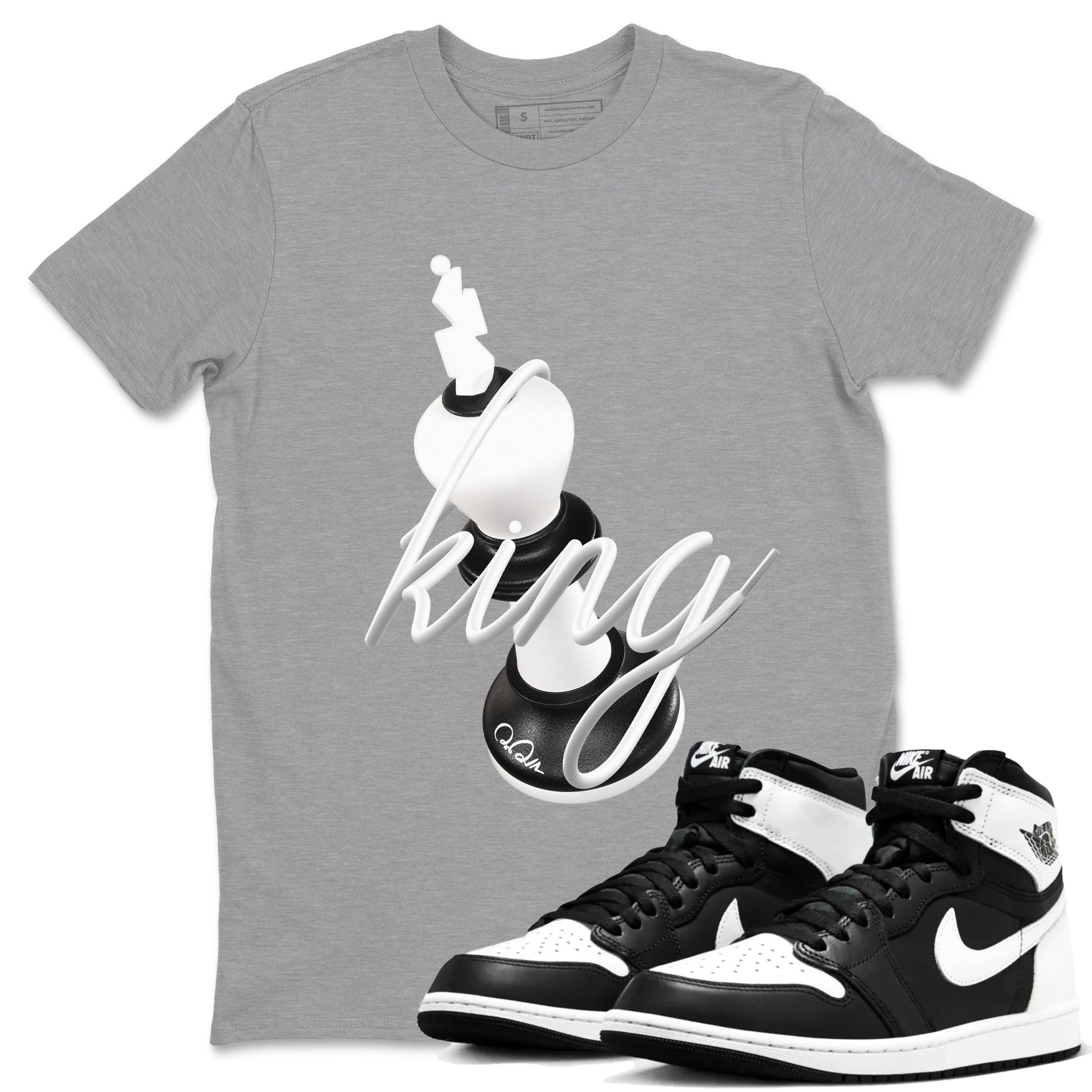 1s Black White shirt to match jordans 3D King sneaker tees Air Jordan 1 High OG Black White SNRT Sneaker Release Tees unisex cotton Heather Grey 1 crew neck shirt
