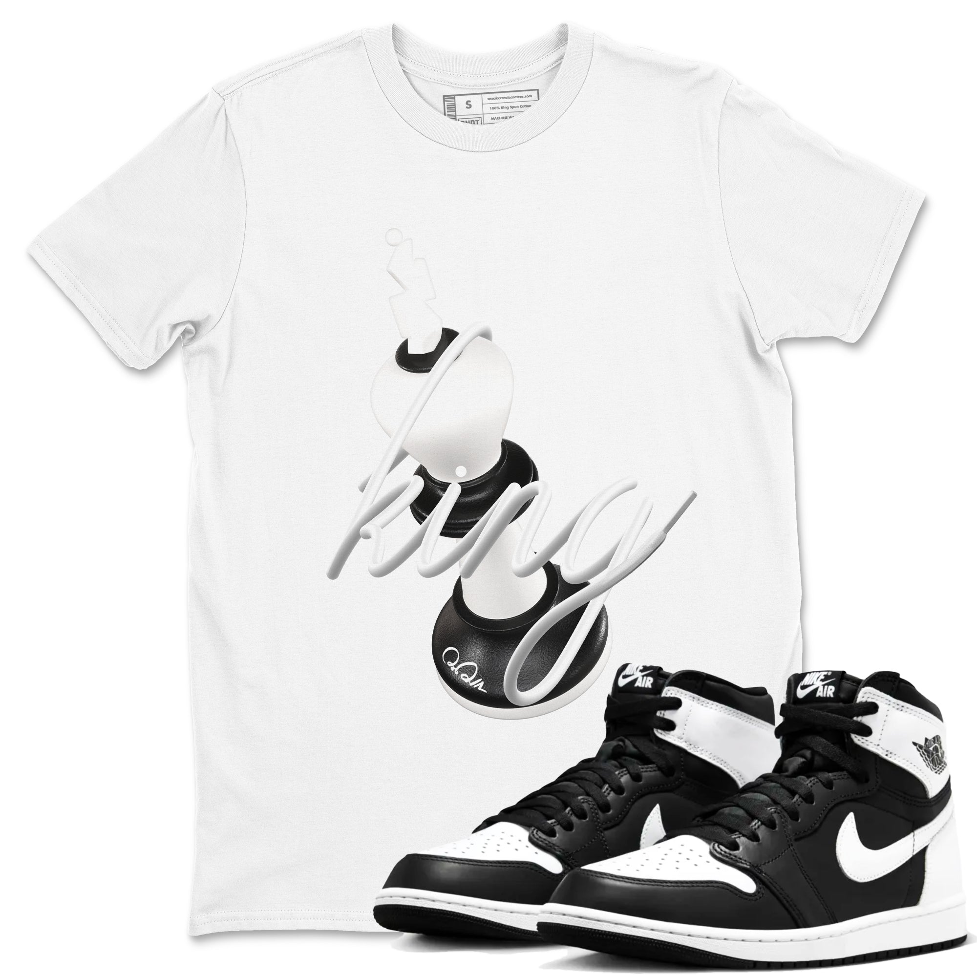 1s Black White shirt to match jordans 3D King sneaker tees Air Jordan 1 High OG Black White SNRT Sneaker Release Tees unisex cotton White 1 crew neck shirt