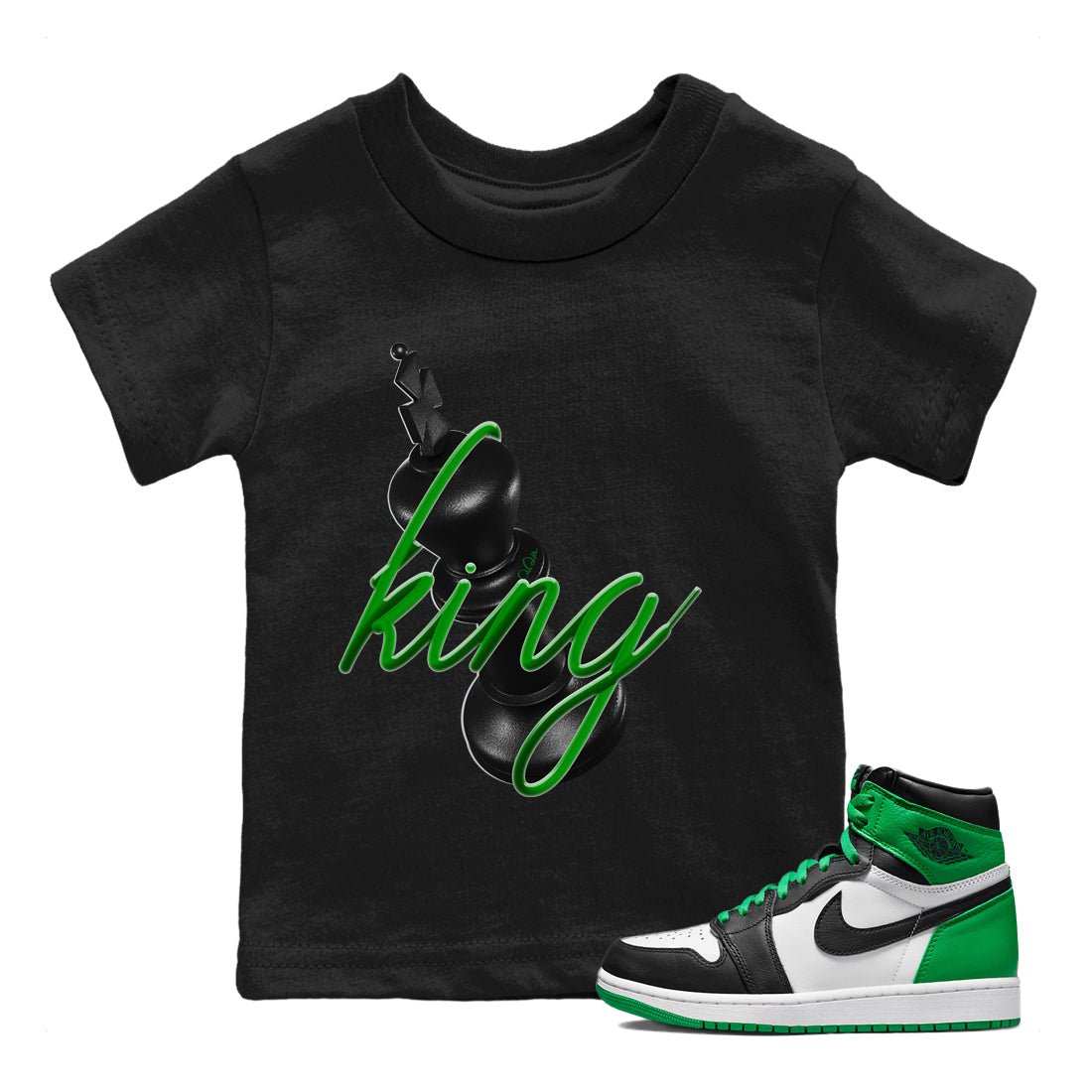 Air Jordan 1 Celtics Sneaker Match Tees 3D King Sneaker Tees AJ1 High OG Lucky Green Sneaker Release Tees Kids Shirts Black 1