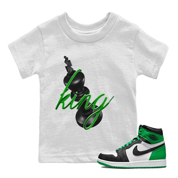 Air Jordan 1 Celtics Sneaker Match Tees 3D King Sneaker Tees AJ1 High OG Lucky Green Sneaker Release Tees Kids Shirts White 1