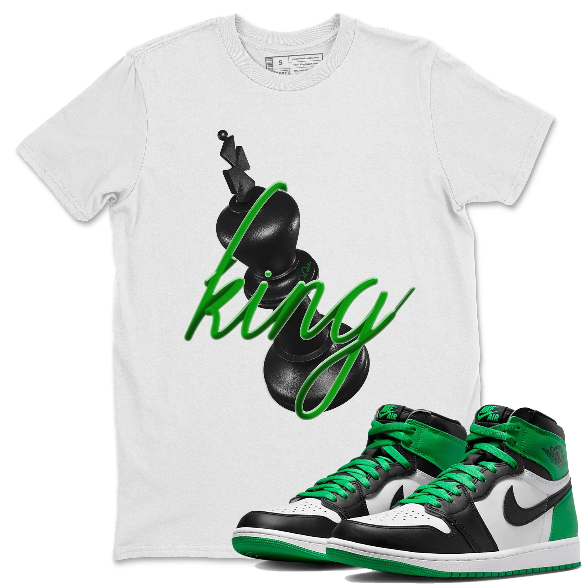 Air Jordan 1 Celtics Sneaker Match Tees 3D King Sneaker Tees AJ1 High OG Lucky Green Sneaker Release Tees Unisex Shirts White 1