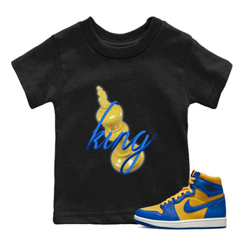 Jordan 1 Game Royal Varsity Maize Sneaker Match Tees 3D King Sneaker Tees Jordan 1 Game Royal Varsity Maize Sneaker Release Tees Kids Shirts