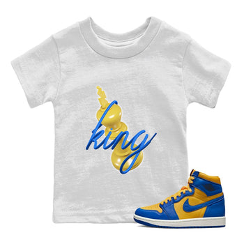 Jordan 1 Game Royal Varsity Maize Sneaker Match Tees 3D King Sneaker Tees Jordan 1 Game Royal Varsity Maize Sneaker Release Tees Kids Shirts