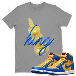 Jordan 1 Game Royal Varsity Maize Sneaker Match Tees 3D King Sneaker Tees Jordan 1 Game Royal Varsity Maize Sneaker Release Tees Unisex Shirts