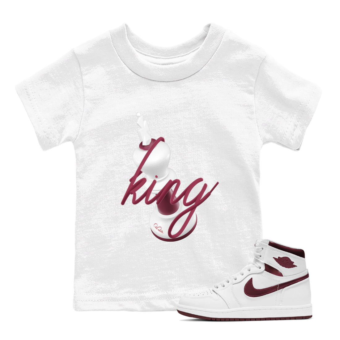 1s Metallic Burgundy shirt to match jordans 3D King sneaker tees AJ1 Metallic Burgundy SNRT Sneaker Release Tees Baby Toddler White 1 T-Shirt