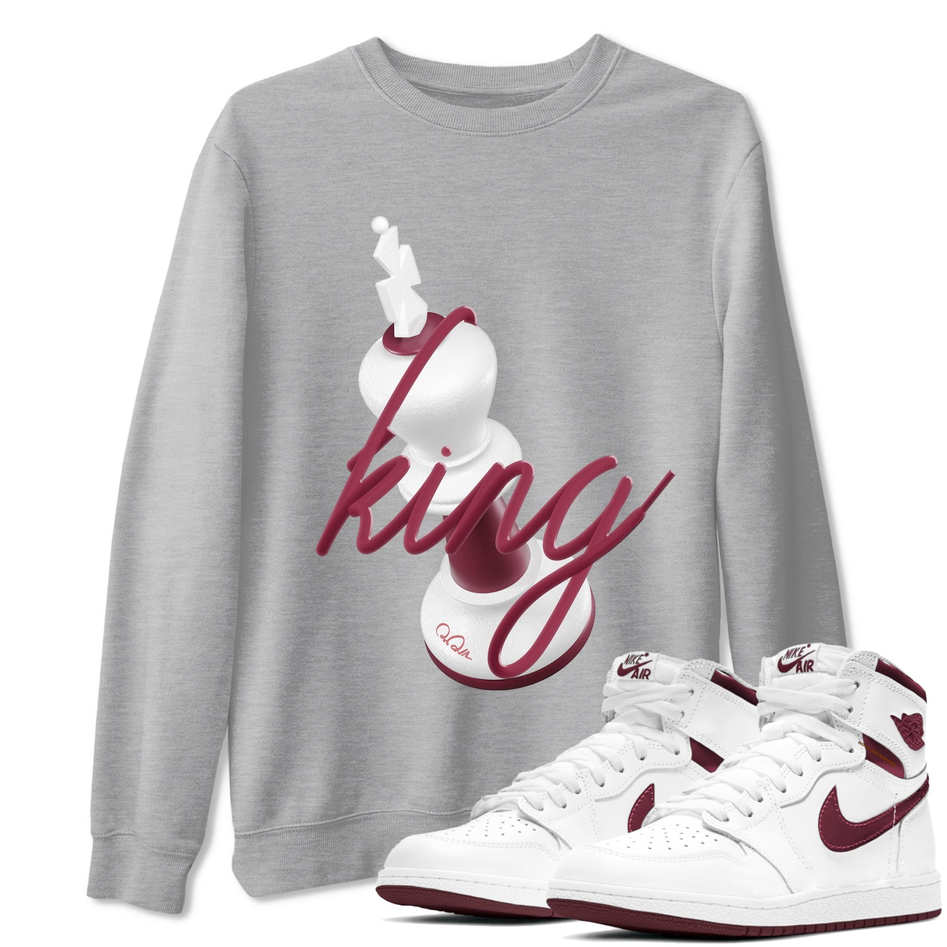 1s Metallic Burgundy shirt to match jordans 3D King sneaker tees AJ1 Metallic Burgundy SNRT Sneaker Release Tees Unisex Heather Grey 1 T-Shirt